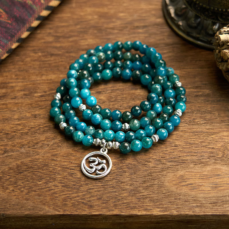 Wear FengShui 108 Mala Beads Apatite Bead Om The Tree Of Life Lotus Buddha Bracelet
