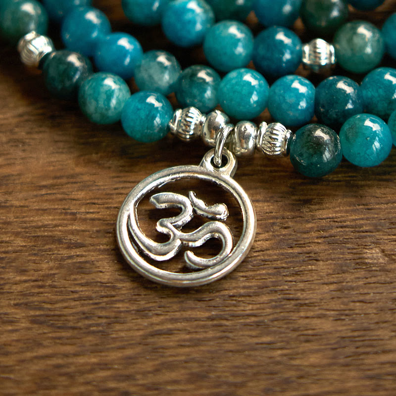 Wear FengShui 108 Mala Beads Apatite Bead Om The Tree Of Life Lotus Buddha Bracelet