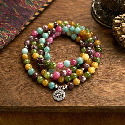 Wear FengShui 108 Mala Beads Multi-layer Natural Tourmaline Lotus Wisdom Bracelet