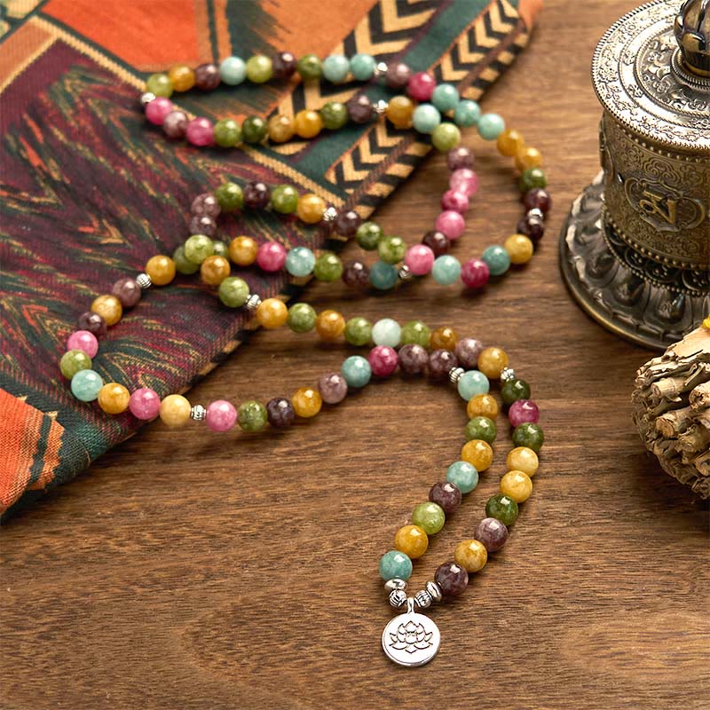 Wear FengShui 108 Mala Beads Multi-layer Natural Tourmaline Lotus Wisdom Bracelet