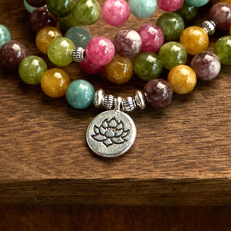 Wear FengShui 108 Mala Beads Multi-layer Natural Tourmaline Lotus Wisdom Bracelet