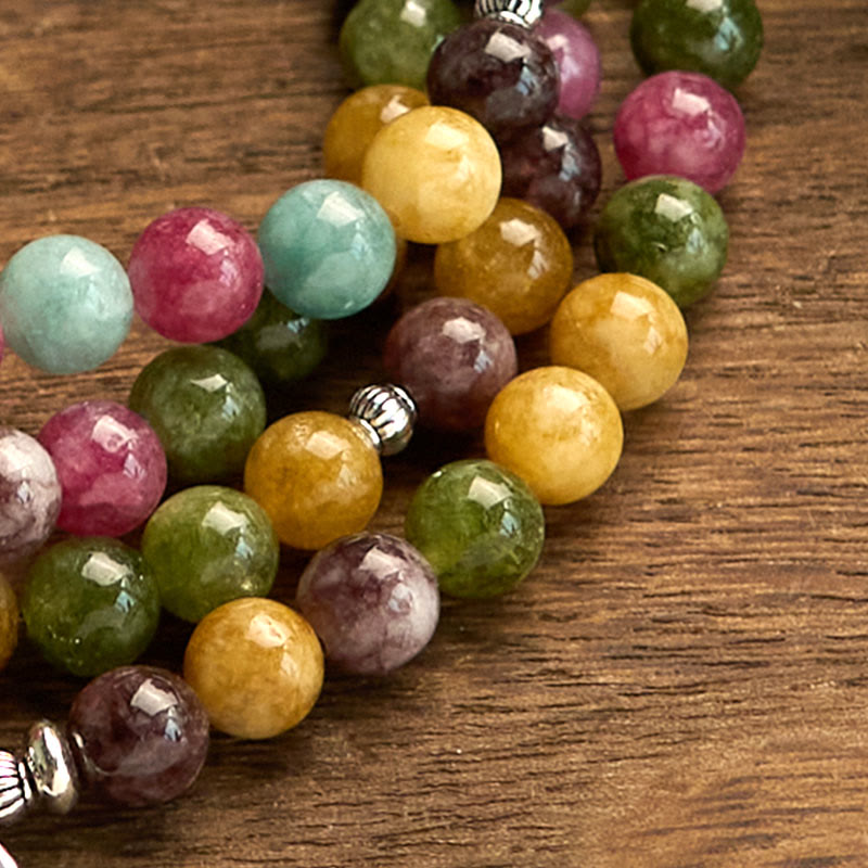 Wear FengShui 108 Mala Beads Multi-layer Natural Tourmaline Lotus Wisdom Bracelet