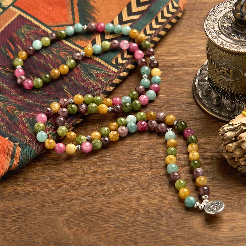 Wear FengShui 108 Mala Beads Multi-layer Natural Tourmaline Lotus Wisdom Bracelet
