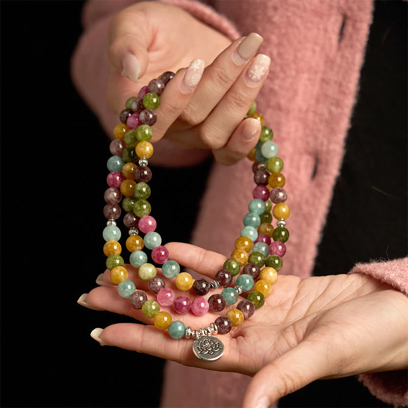 Wear FengShui 108 Mala Beads Multi-layer Natural Tourmaline Lotus Wisdom Bracelet