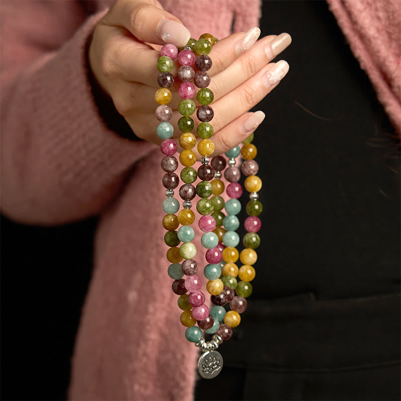 Wear FengShui 108 Mala Beads Multi-layer Natural Tourmaline Lotus Wisdom Bracelet