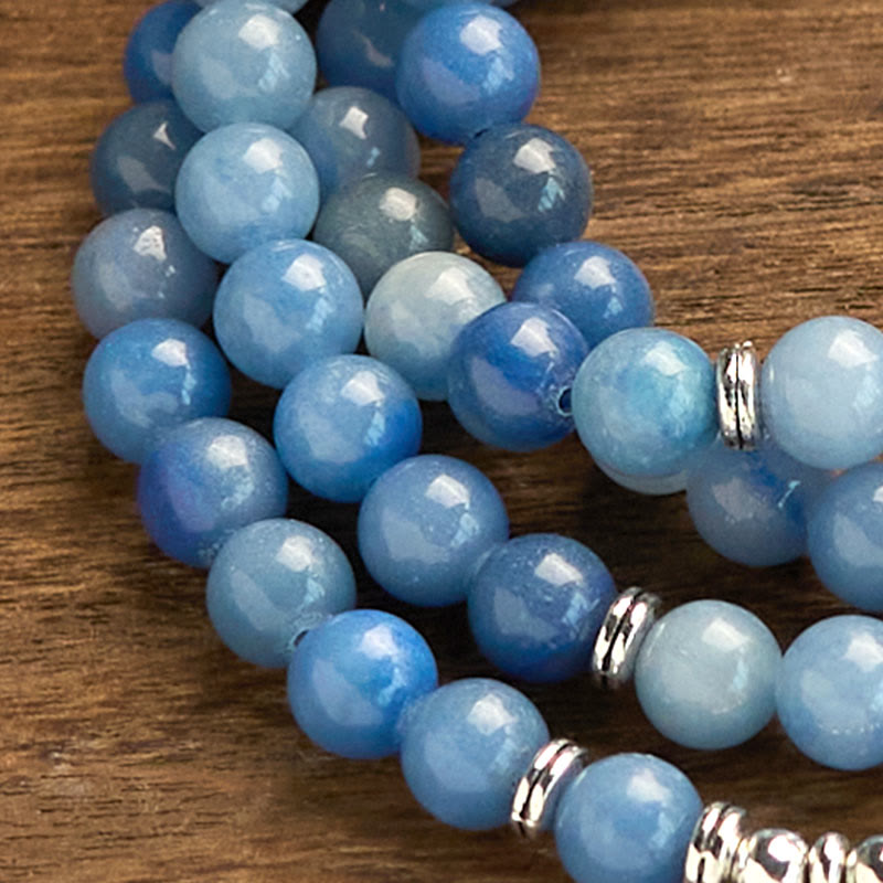 Wear FengShui 108 Mala Beads Multi-layer Natural Blue Aventurine Lotus Calm Bracelet
