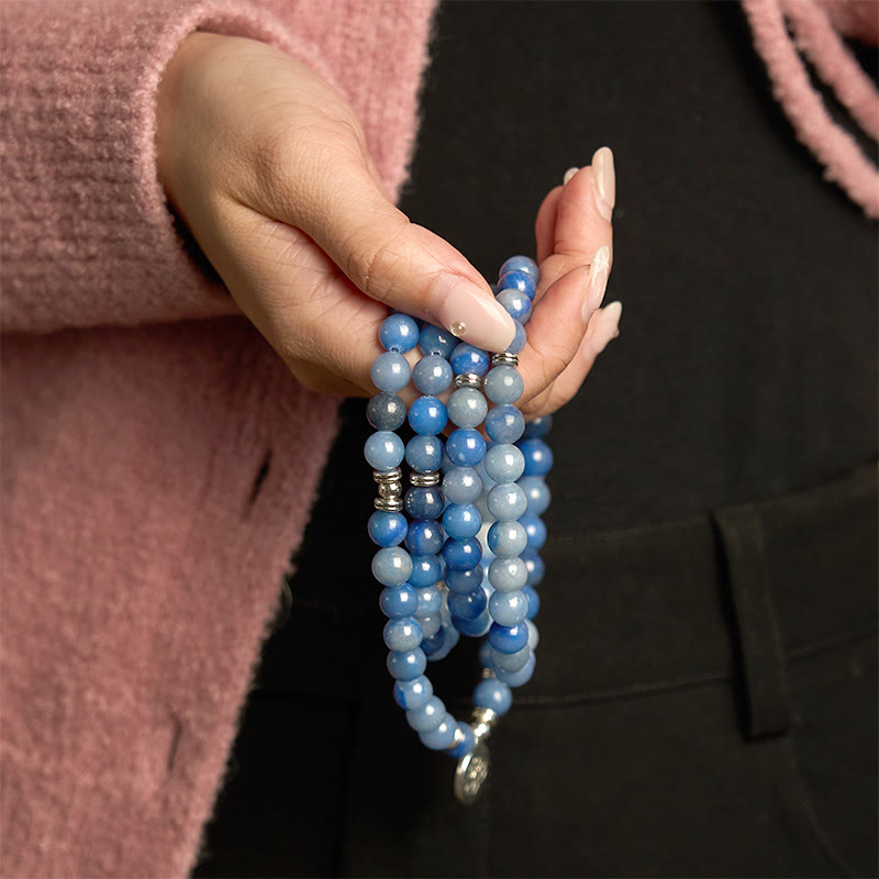 Wear FengShui 108 Mala Beads Multi-layer Natural Blue Aventurine Lotus Calm Bracelet