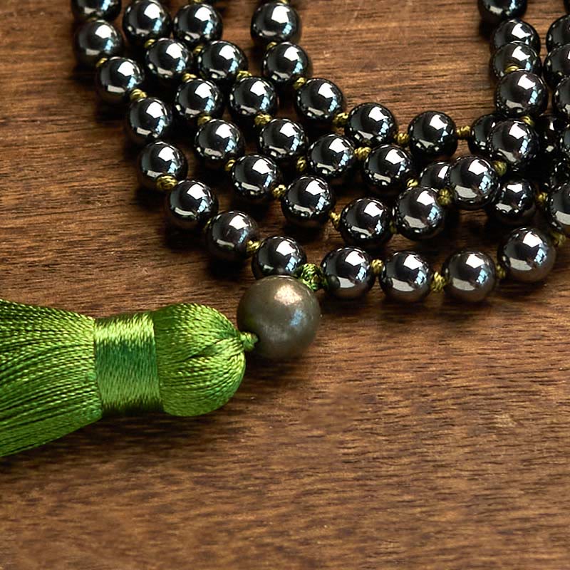 Wear FengShui 108 Mala Beads Natural Stone Hematite Tassel Powerful Bracelet