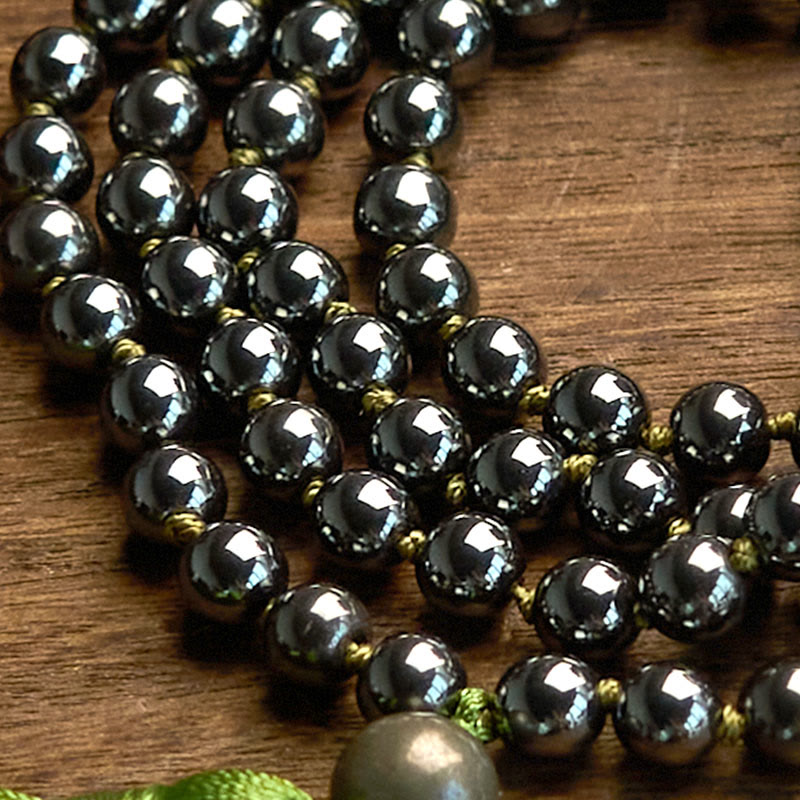 Wear FengShui 108 Mala Beads Natural Stone Hematite Tassel Powerful Bracelet