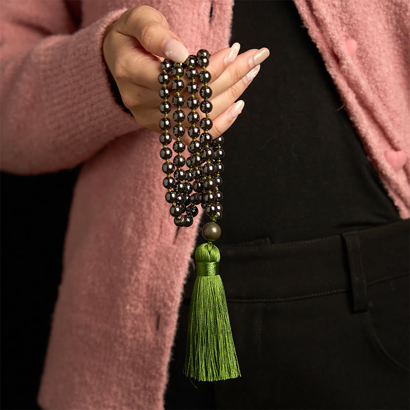 Wear FengShui 108 Mala Beads Natural Stone Hematite Tassel Powerful Bracelet