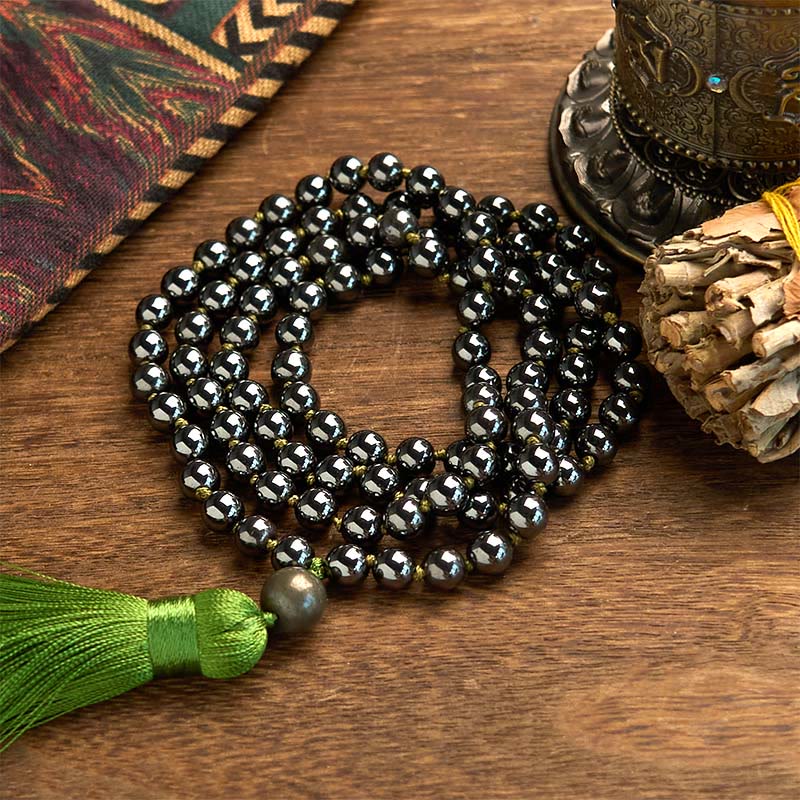 Wear FengShui 108 Mala Beads Natural Stone Hematite Tassel Powerful Bracelet
