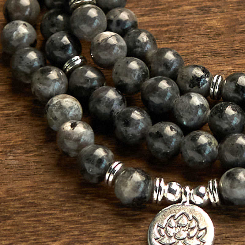 Wear FengShui 108 Mala Beads Multi-layer Natural Black Glitter Stone Lotus Positivity Bracelet