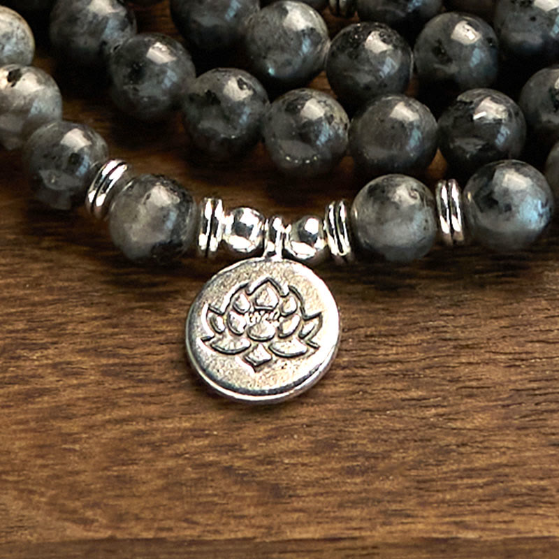 Wear FengShui 108 Mala Beads Multi-layer Natural Black Glitter Stone Lotus Positivity Bracelet