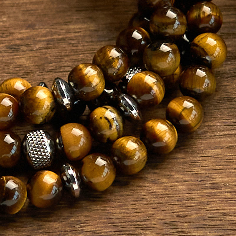 Wear FengShui 108 Mala Beads Natural Stone Tiger Eye Multi-turn Protection Bracelet