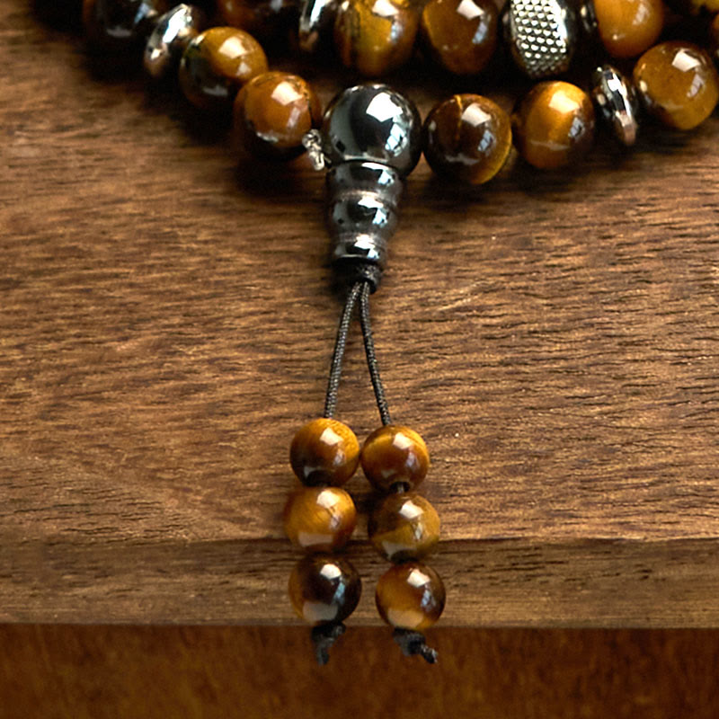 Wear FengShui 108 Mala Beads Natural Stone Tiger Eye Multi-turn Protection Bracelet