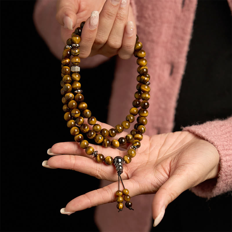 Wear FengShui 108 Mala Beads Natural Stone Tiger Eye Multi-turn Protection Bracelet