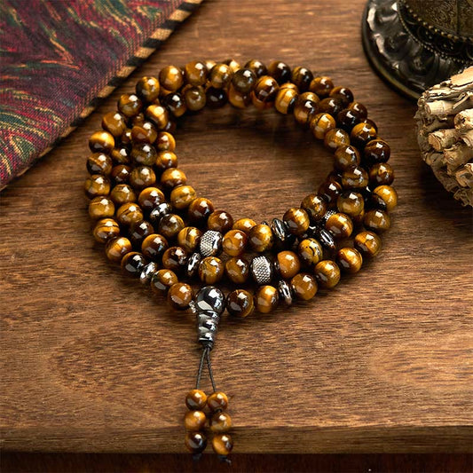 Wear FengShui 108 Mala Beads Natural Stone Tiger Eye Multi-turn Protection Bracelet