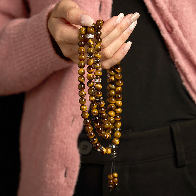 Wear FengShui 108 Mala Beads Natural Stone Tiger Eye Multi-turn Protection Bracelet