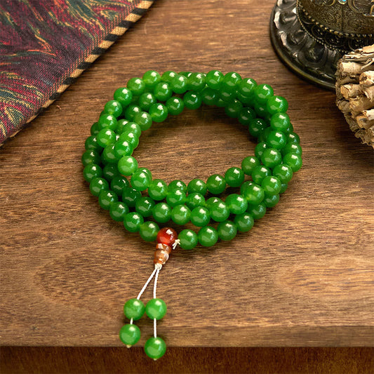 Wear FengShui 108 Mala Beads Natural Cyan Jade Luck Bracelet