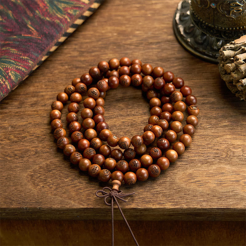 Wear FengShui 108 Mala Beads Lightning Struck Jujube Wood The Golden Light Mantra Protection Bracelet
