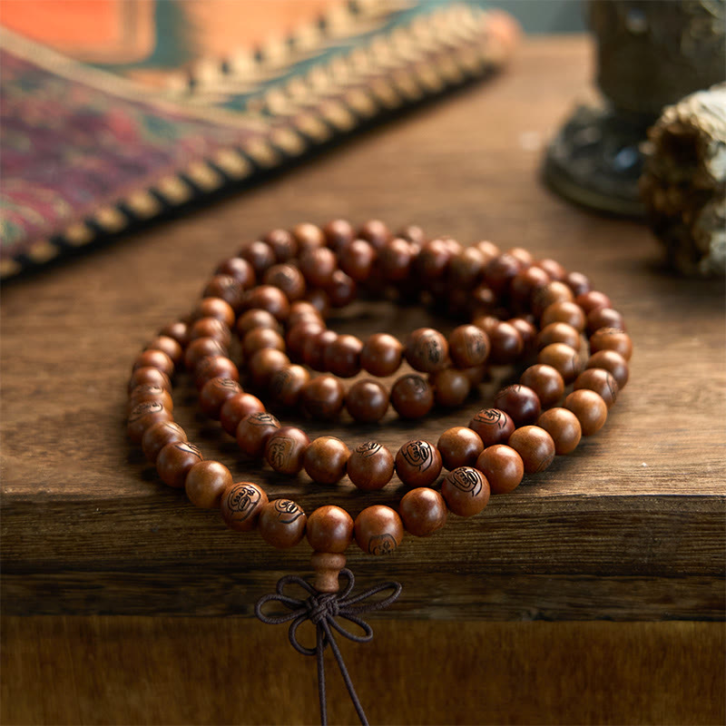 Wear FengShui 108 Mala Beads Lightning Struck Jujube Wood The Golden Light Mantra Protection Bracelet