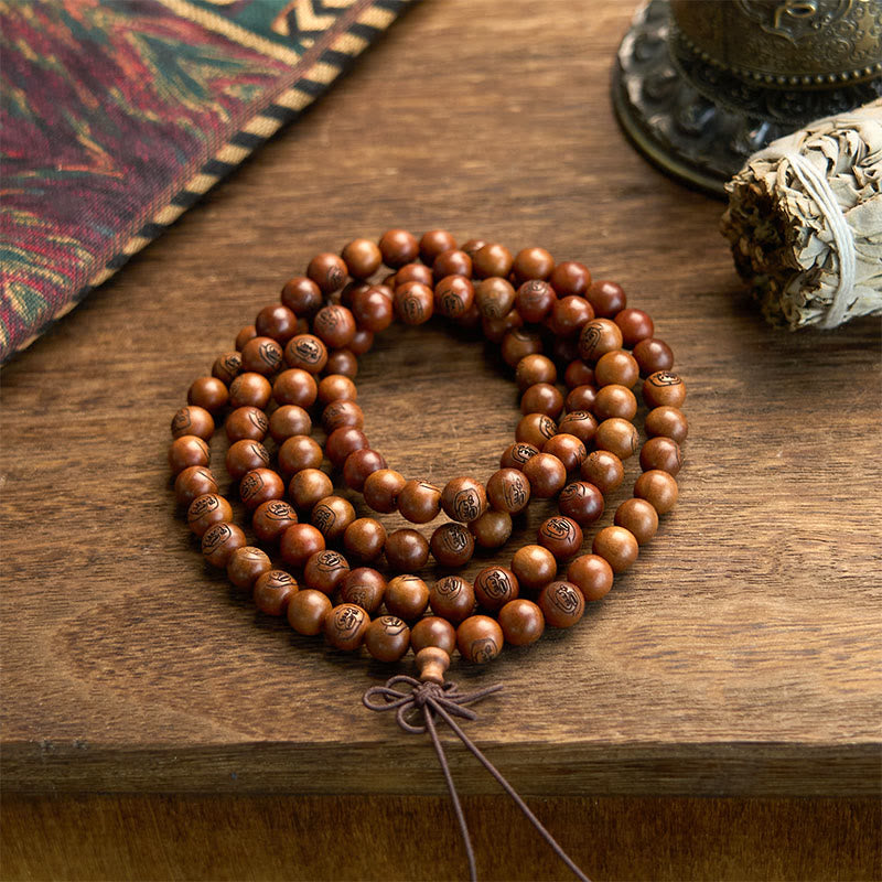 Wear FengShui 108 Mala Beads Lightning Struck Jujube Wood The Golden Light Mantra Protection Bracelet