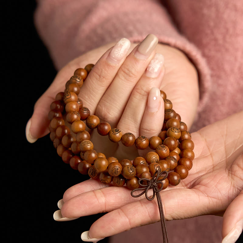 Wear FengShui 108 Mala Beads Lightning Struck Jujube Wood The Golden Light Mantra Protection Bracelet