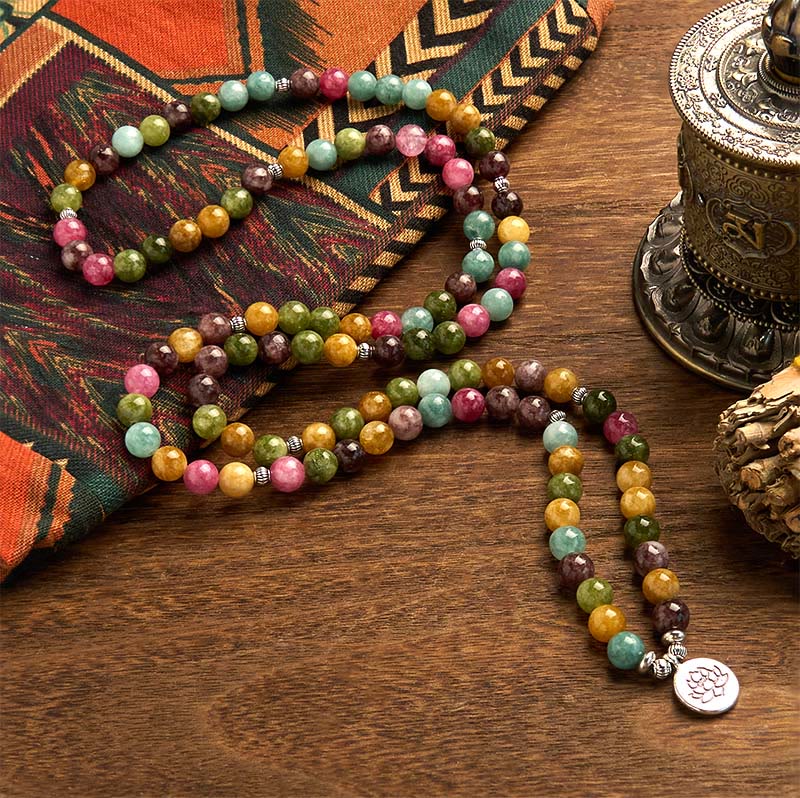 Wear FengShui 108 Mala Beads Multi-layer Natural Tourmaline Lotus Wisdom Bracelet