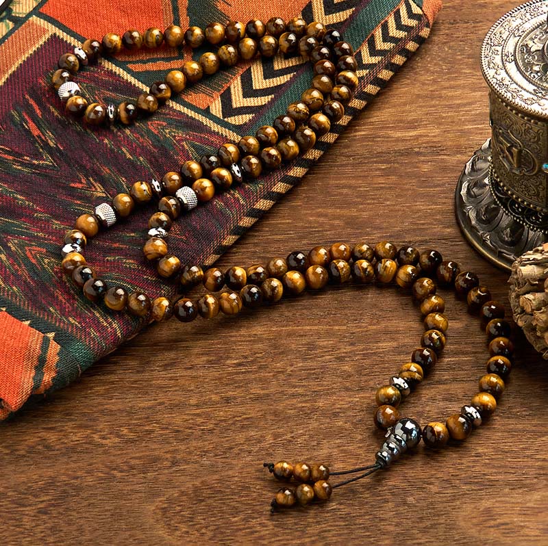 Wear FengShui 108 Mala Beads Natural Stone Tiger Eye Multi-turn Protection Bracelet