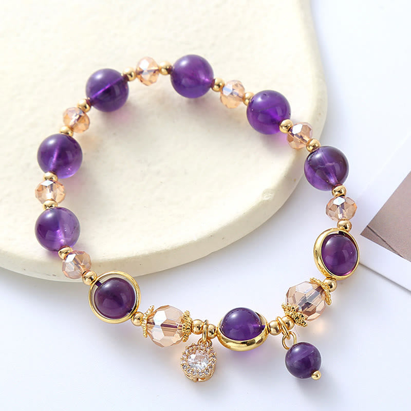 Wear FengShui Natural Amethyst Geometric Crystal Meditation Bracelet