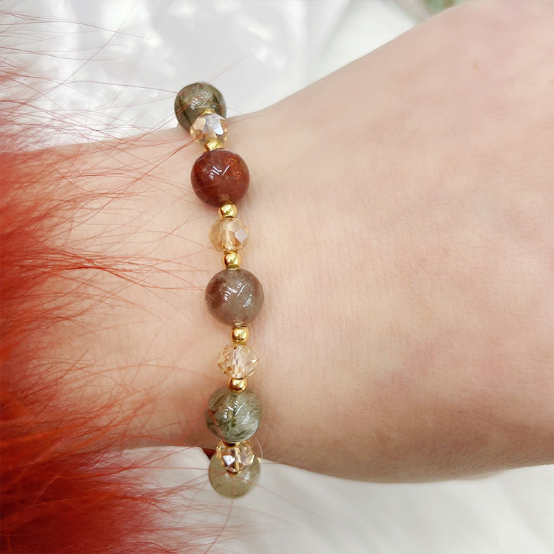 Wear FengShui Natural Colored Rutilated Quartz Amethyst Protection Bracelet