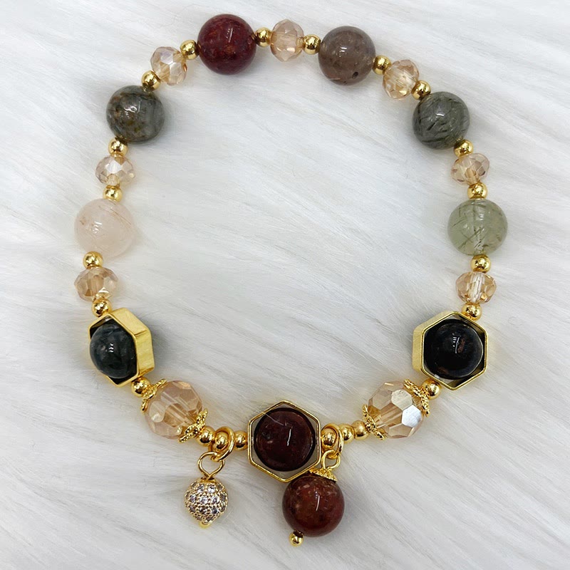 Wear FengShui Natural Colored Rutilated Quartz Amethyst Protection Bracelet