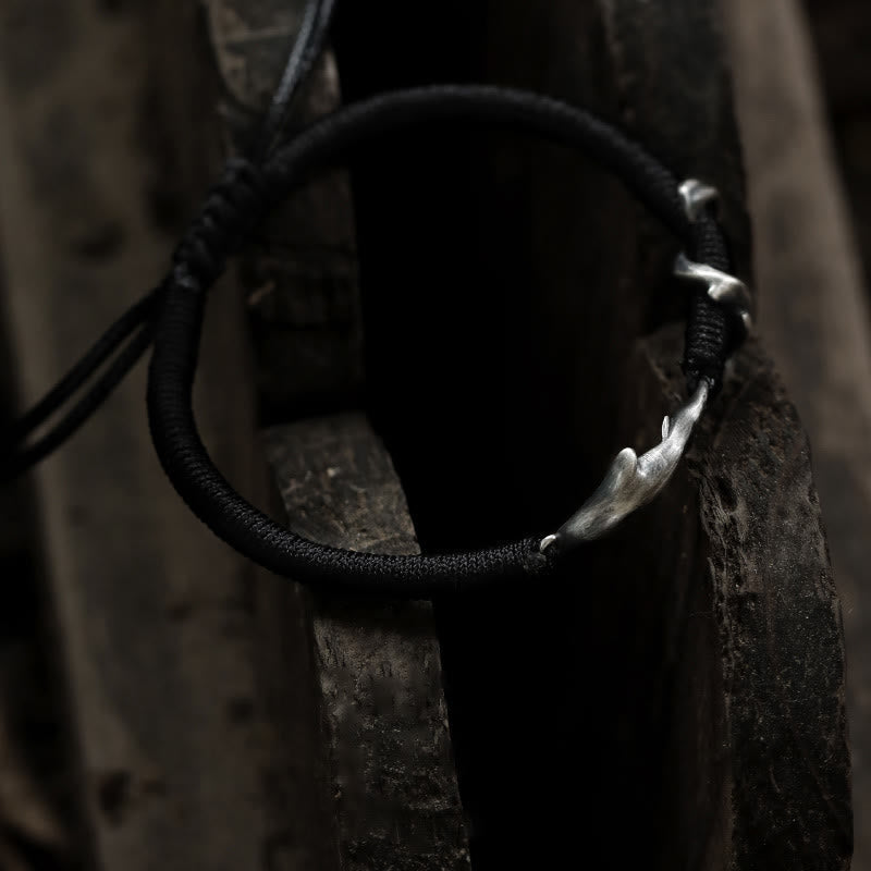 Wear FengShui 999 Sterling Silver Shark Black Wax Rope Protection Bracelet
