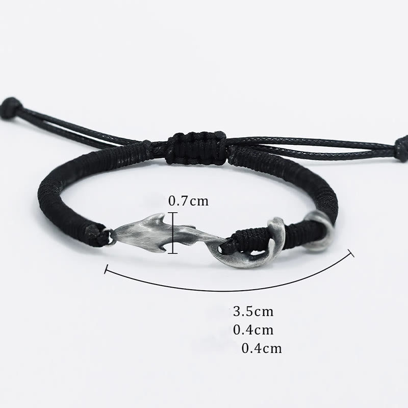 Wear FengShui 999 Sterling Silver Shark Black Wax Rope Protection Bracelet