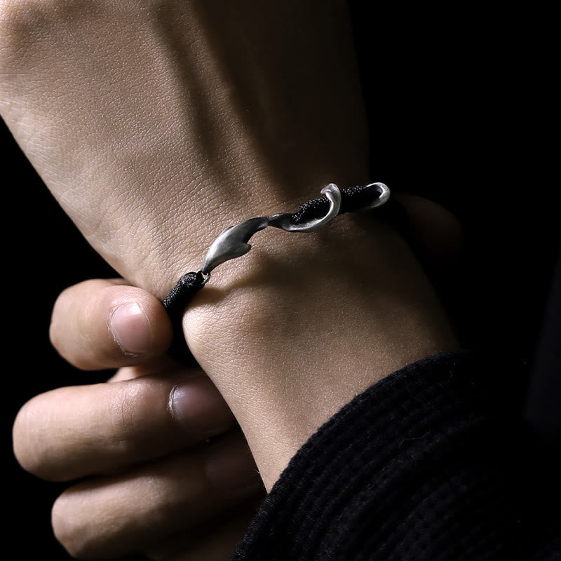 Wear FengShui 999 Sterling Silver Shark Black Wax Rope Protection Bracelet
