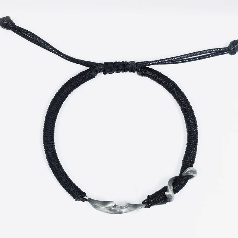 Wear FengShui 999 Sterling Silver Shark Black Wax Rope Protection Bracelet