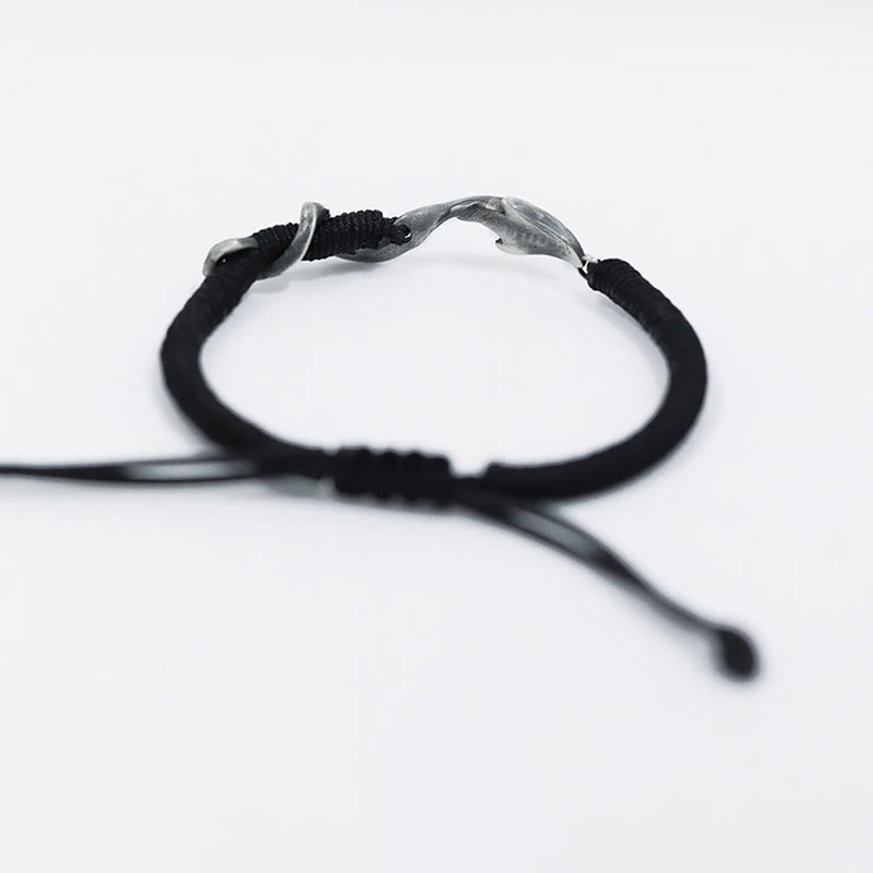 Wear FengShui 999 Sterling Silver Shark Black Wax Rope Protection Bracelet