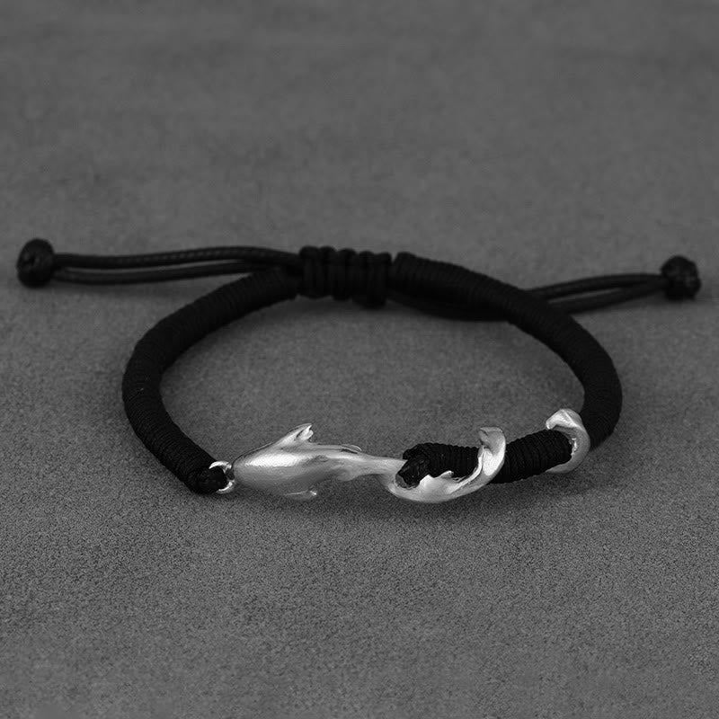 Wear FengShui 999 Sterling Silver Shark Black Wax Rope Protection Bracelet
