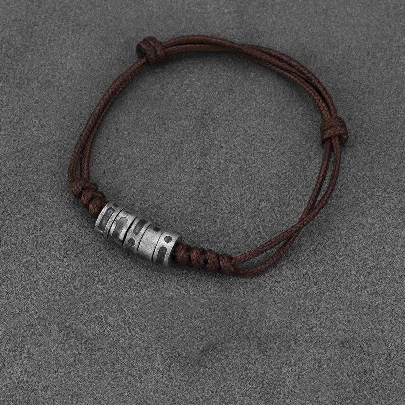 Wear FengShui 999 Sterling Silver Morse Code Wax Rope Blessing Bracelet