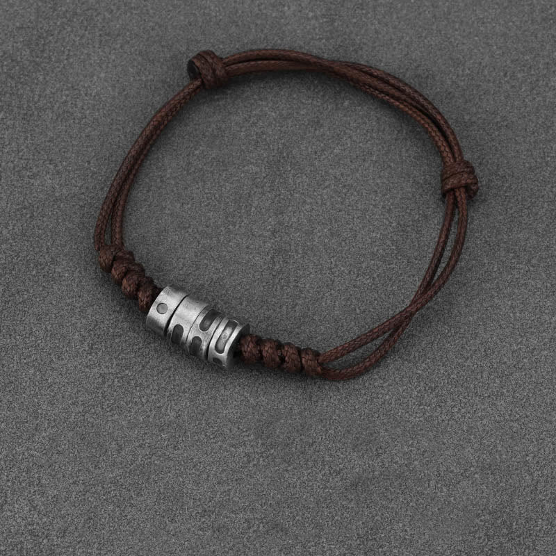 Wear FengShui 999 Sterling Silver Morse Code Wax Rope Blessing Bracelet