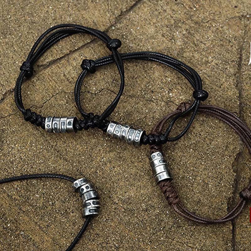 Wear FengShui 999 Sterling Silver Morse Code Wax Rope Blessing Bracelet