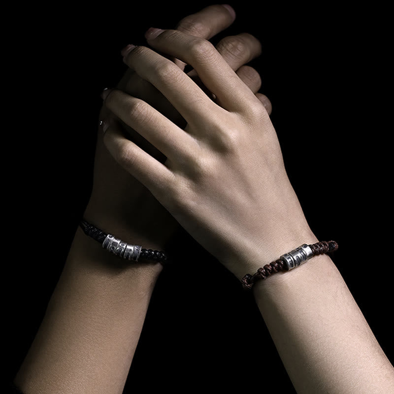 Wear FengShui 999 Sterling Silver Morse Code Wax Rope Blessing Bracelet