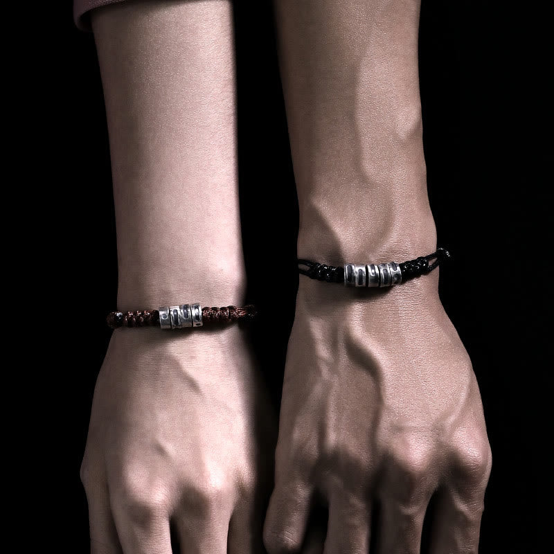 Wear FengShui 999 Sterling Silver Morse Code Wax Rope Blessing Bracelet