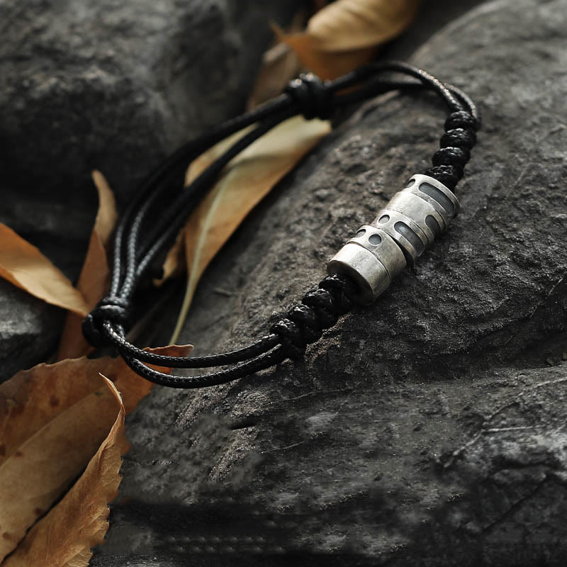 Wear FengShui 999 Sterling Silver Morse Code Wax Rope Blessing Bracelet