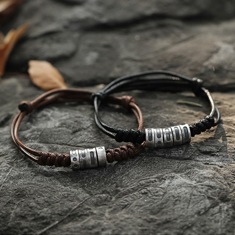 Wear FengShui 999 Sterling Silver Morse Code Wax Rope Blessing Bracelet