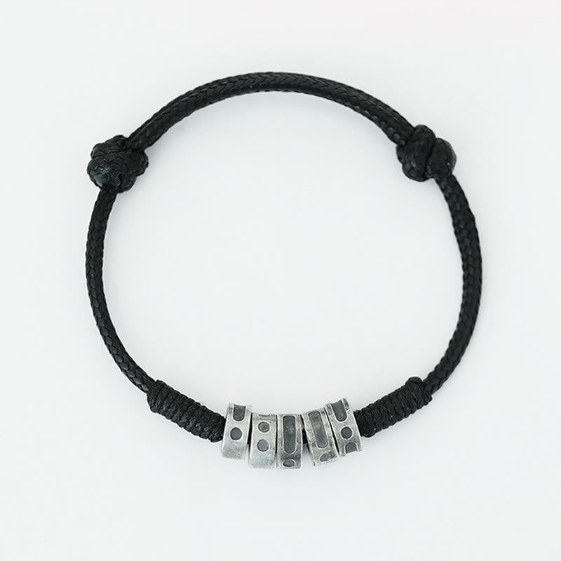Wear FengShui 999 Sterling Silver Morse Code Wax Rope Blessing Bracelet
