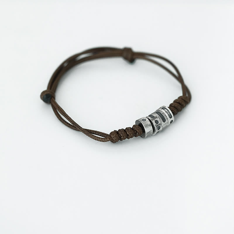 Wear FengShui 999 Sterling Silver Morse Code Wax Rope Blessing Bracelet
