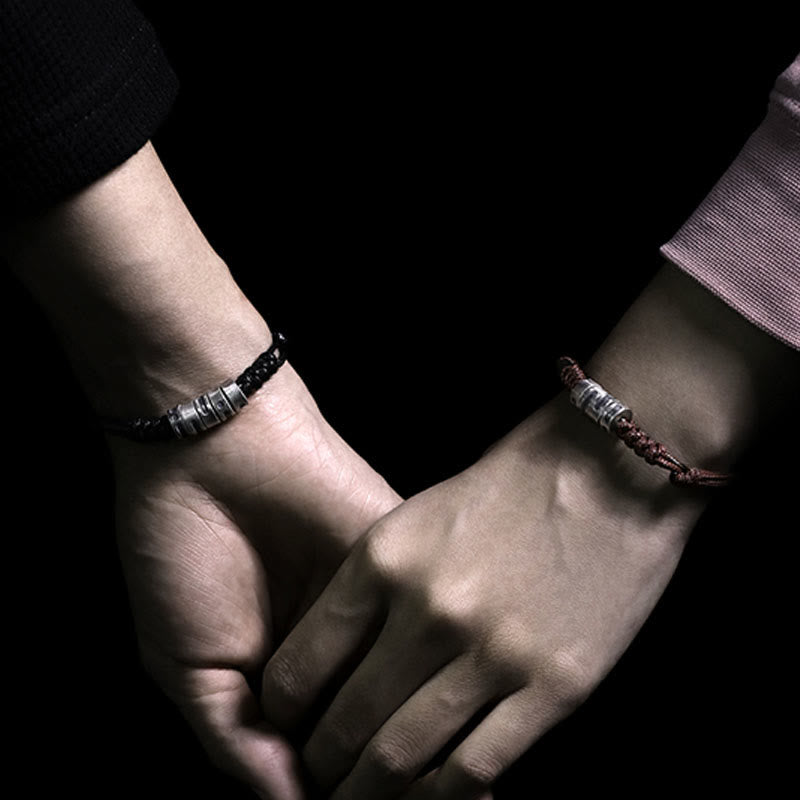 Wear FengShui 999 Sterling Silver Morse Code Wax Rope Blessing Bracelet