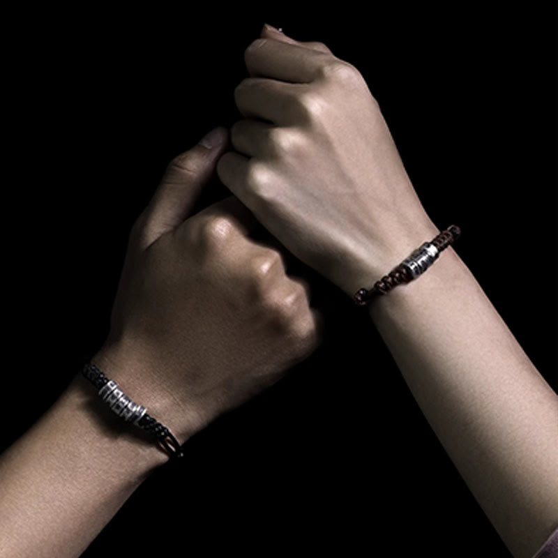 Wear FengShui 999 Sterling Silver Morse Code Wax Rope Blessing Bracelet