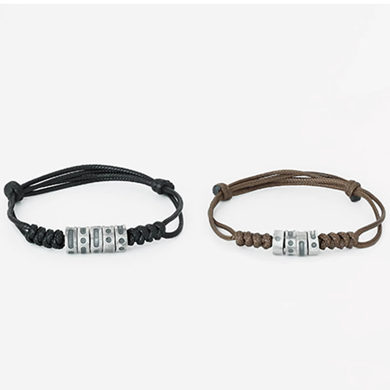 Wear FengShui 999 Sterling Silver Morse Code Wax Rope Blessing Bracelet